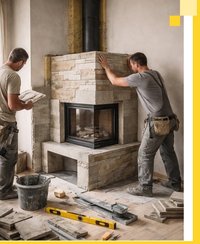 Угловые камины под ключ проект, монтаж и отделка в Асбесте