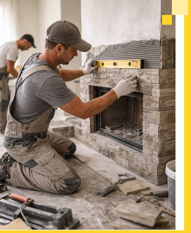 Облицовка каминов в Асбесте, монтаж и отделка натуральным камнем