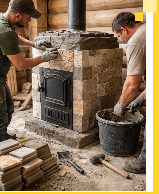 Облицовка банной печи под ключ в Асбесте: камень и плитка