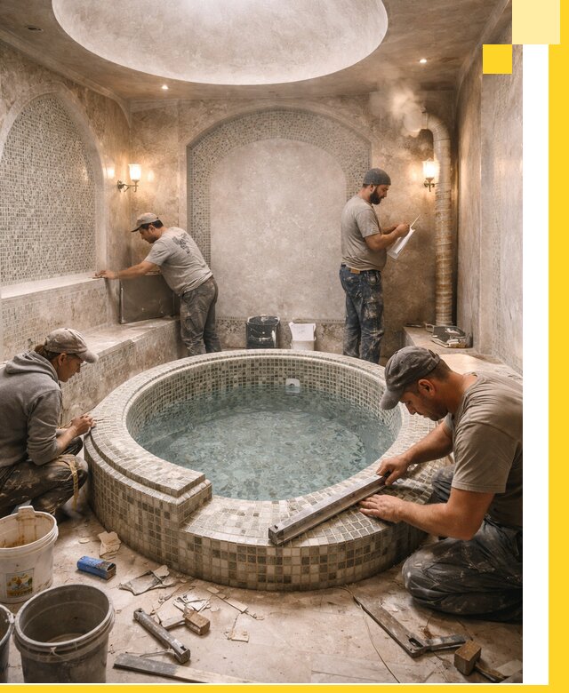 Профессиональное строительство хамама с бассейном в Асбесте под ключ