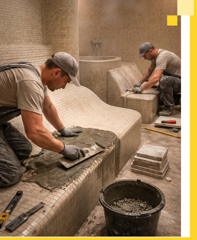 Лежаки для хамама под ключ в Асбесте, проект и монтаж