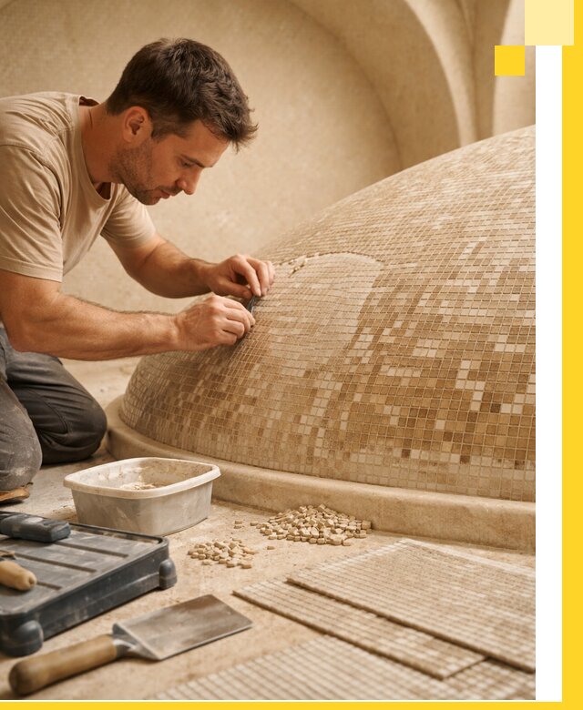 Профессиональная укладка мозаики для хамама под ключ в Асбесте